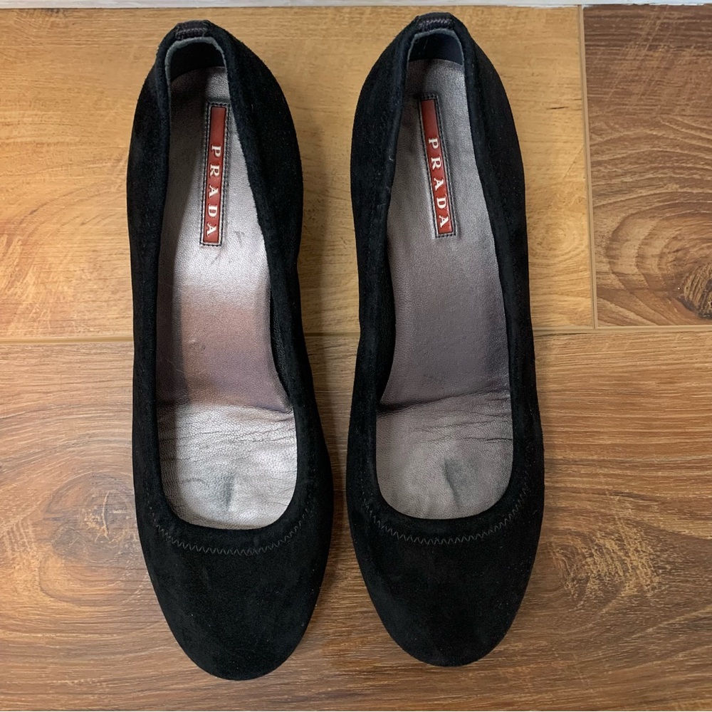 PRADA Black Suede Kitten Heels Size 35.5 US 5.5 - Picture 2 of 6
